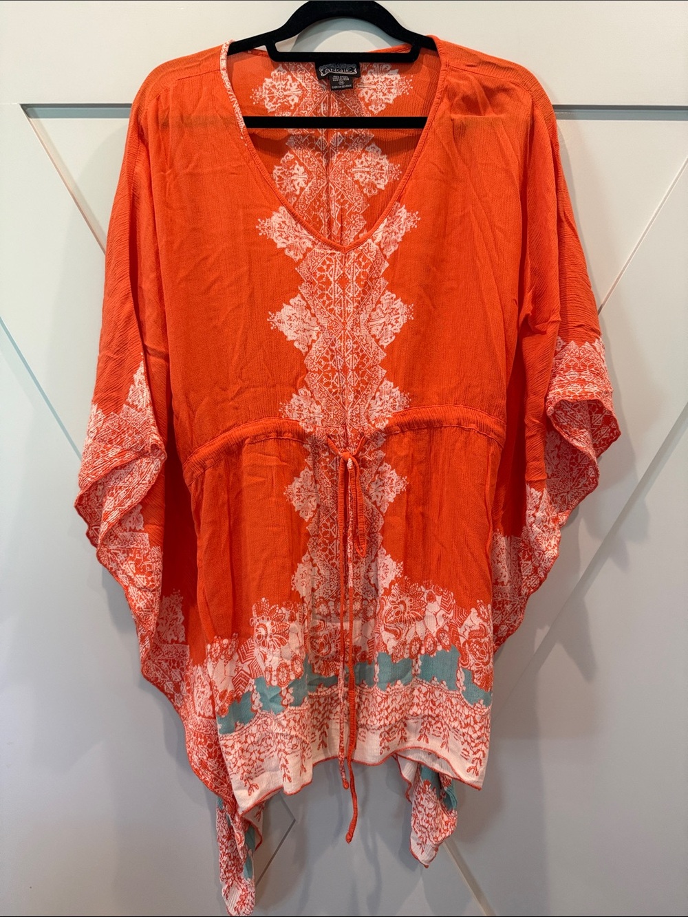 Angie Orange and White Printed Rayon Top